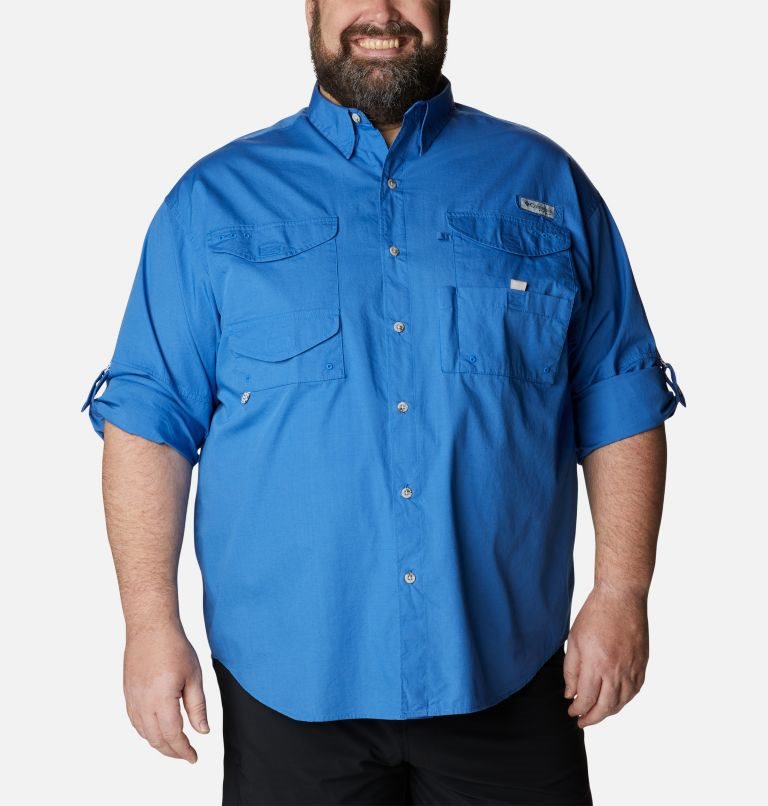 Men's Columbia PFG Bonehead Long Sleeve Shirts Blue | Plus Size CA-O4AL1